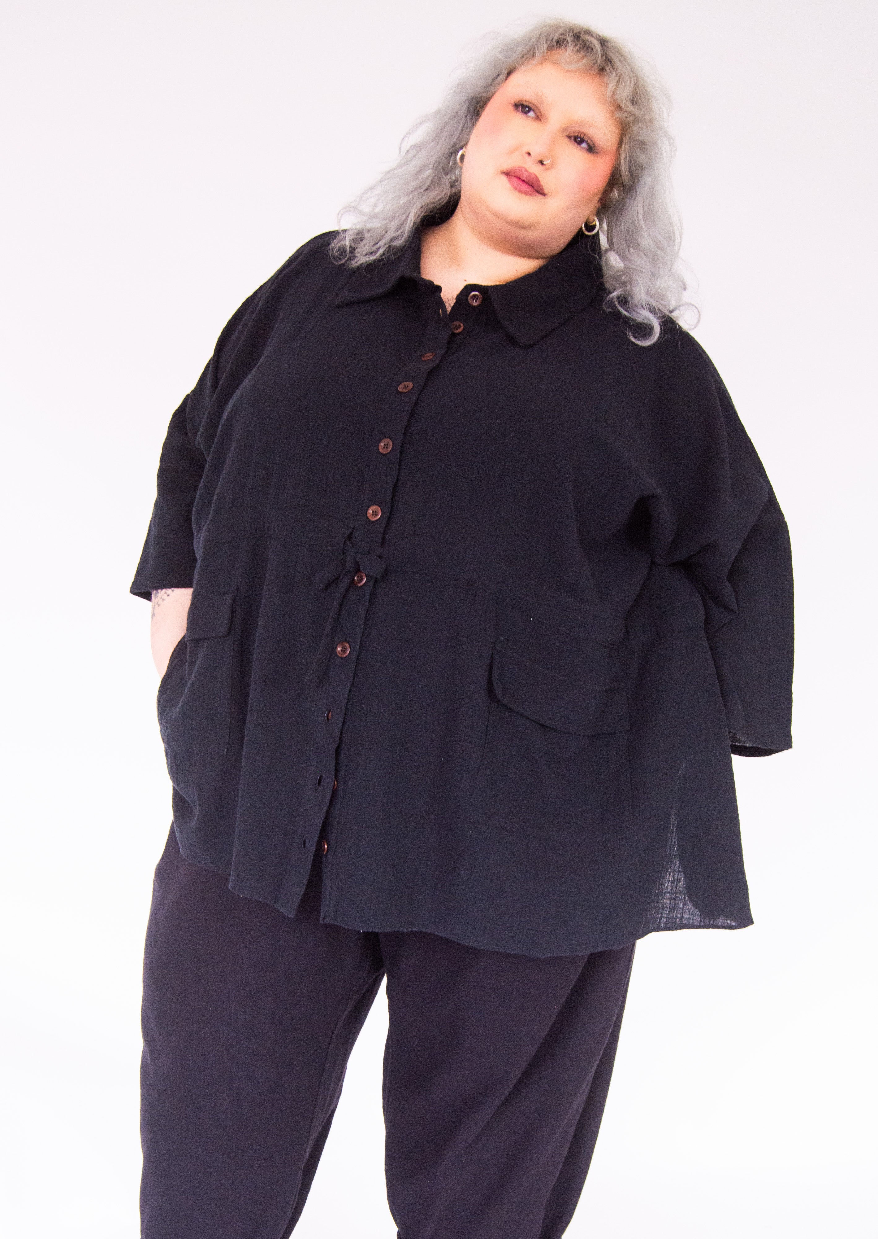 The Good Life Shirt in Black Cotton - ships early April - House of Flint