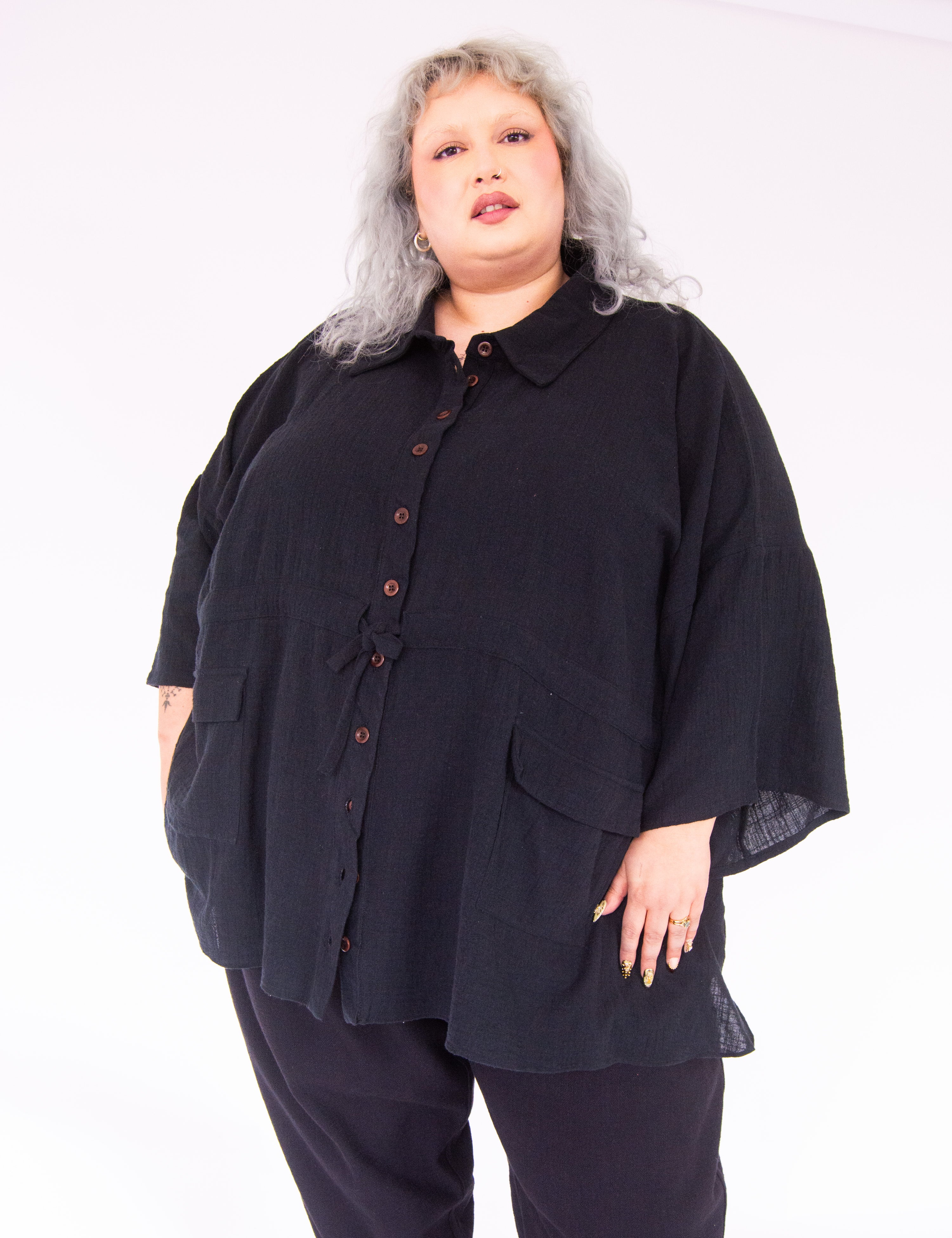 The Good Life Shirt in Black Cotton - ships early April - House of Flint
