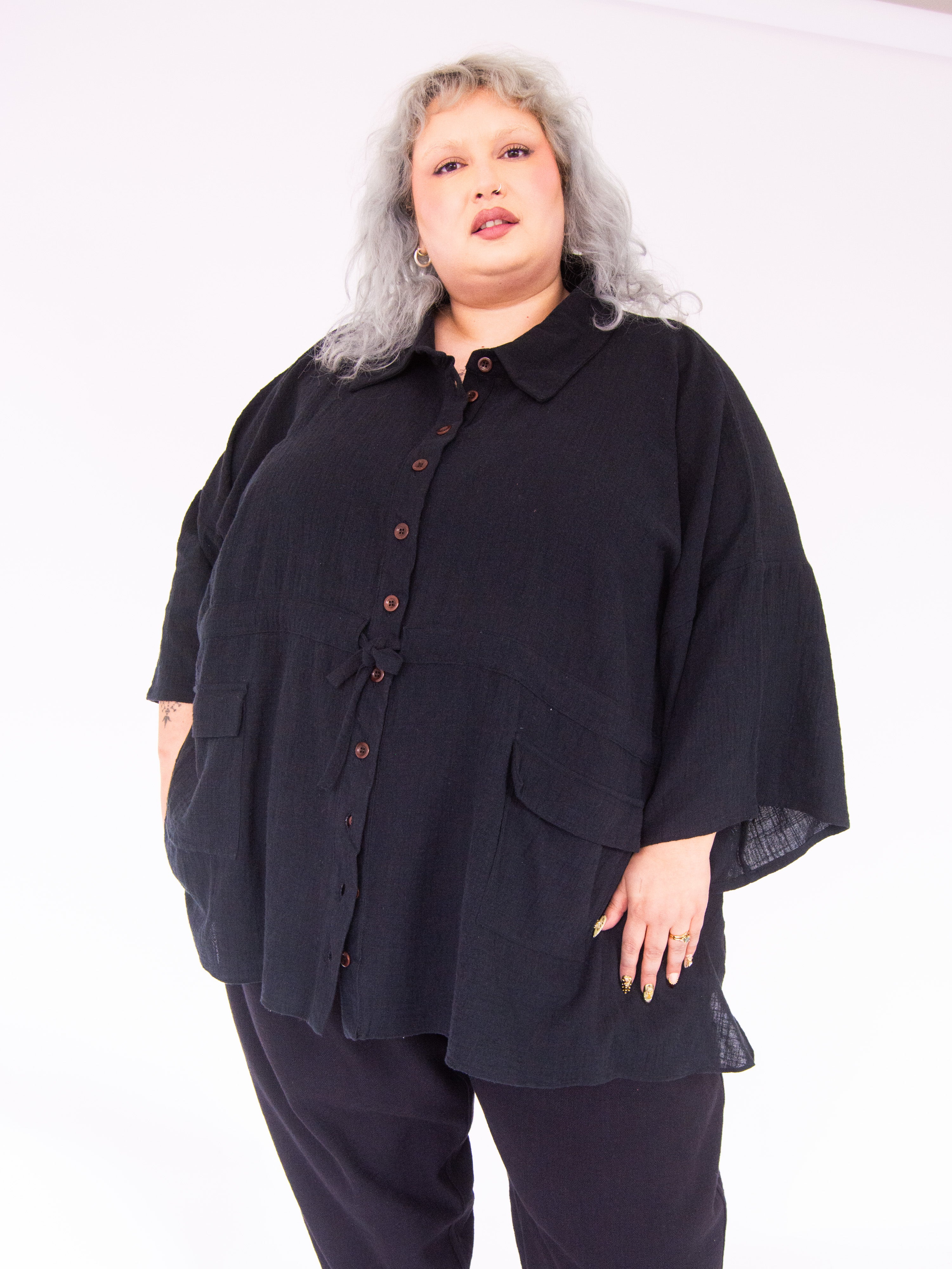 The Good Life Shirt in Black Cotton - ships early April - House of Flint