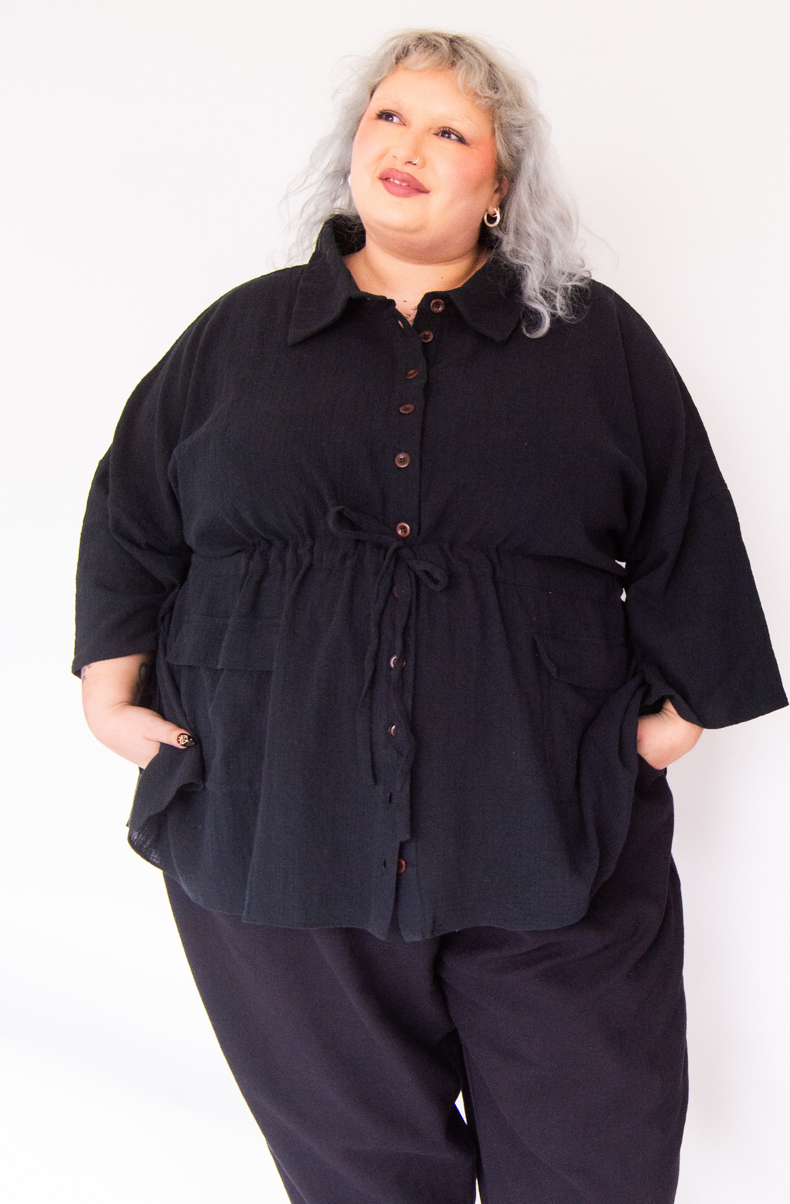 The Good Life Shirt in Black Cotton - ships early April - House of Flint