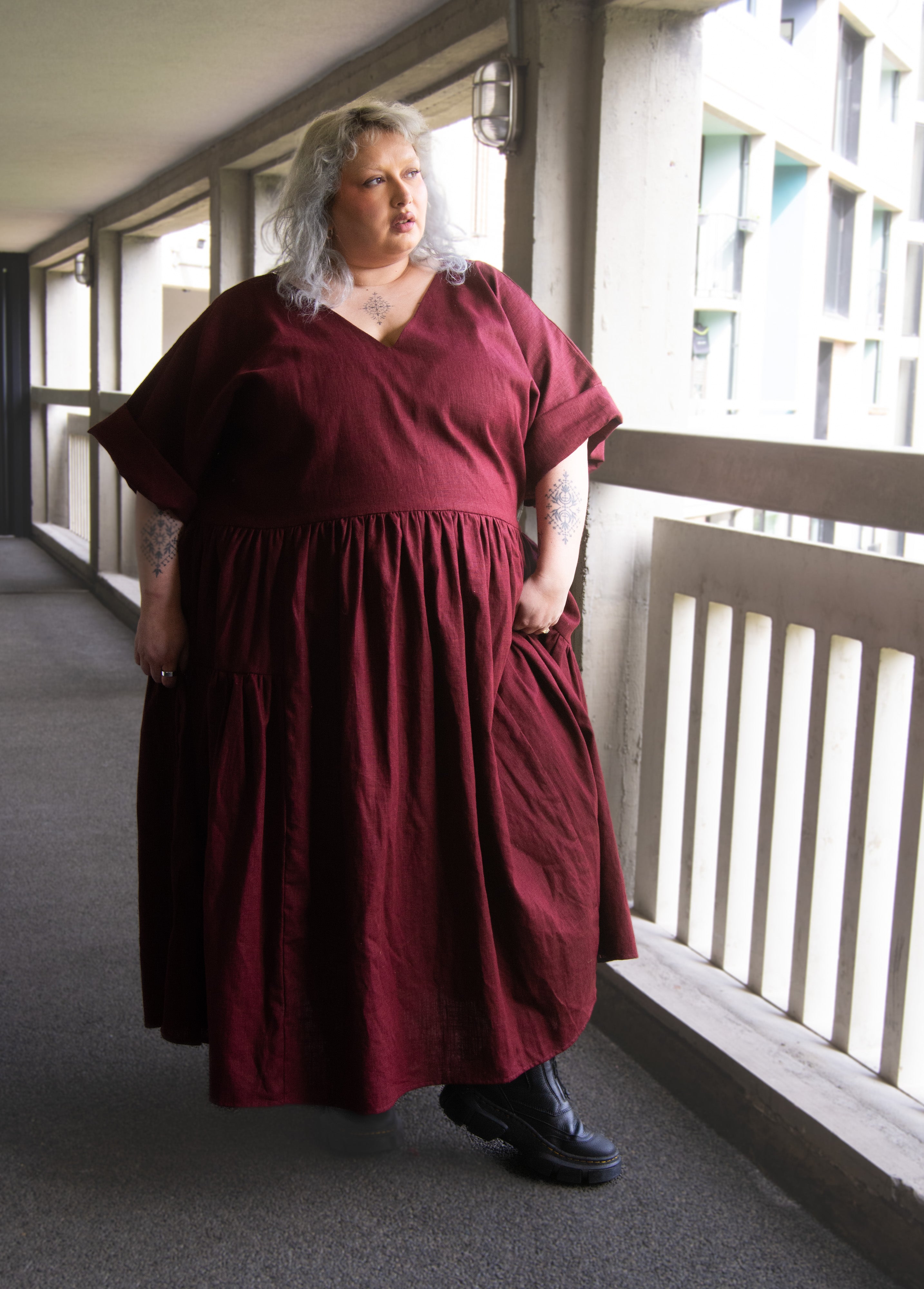 The Double Take Dress in Berry Linen - House of Flint