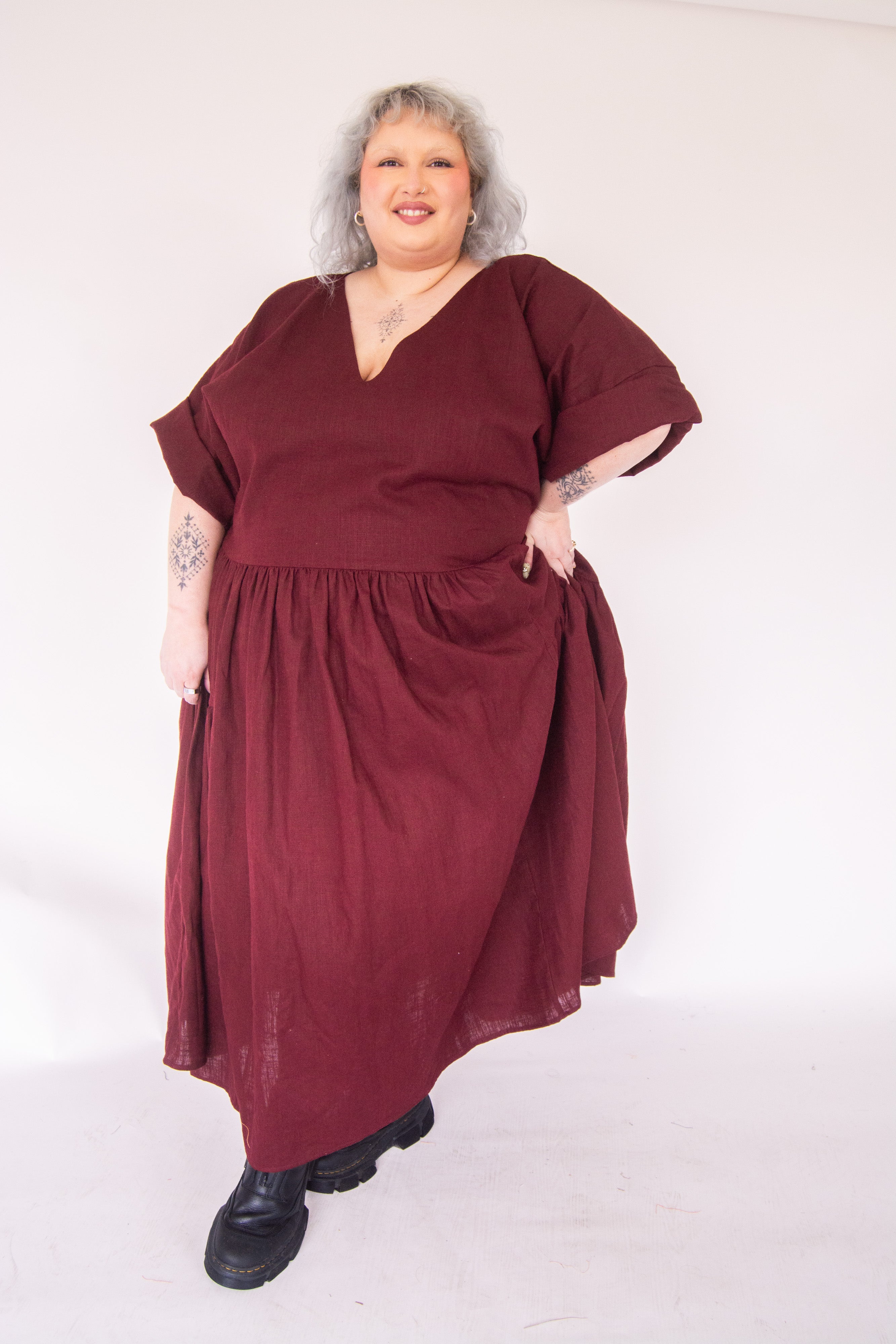 The Double Take Dress in Berry Linen - House of Flint