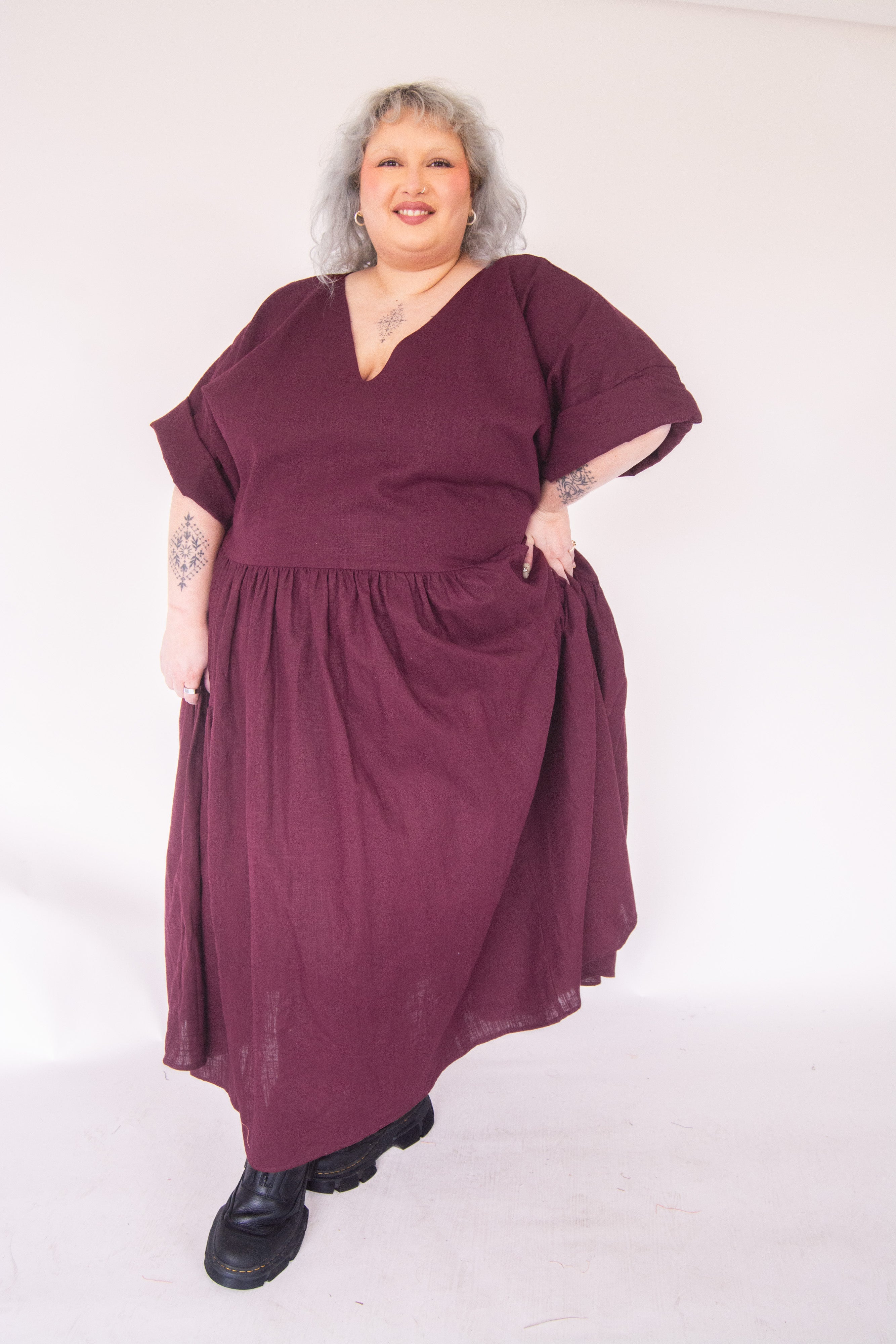 The Double Take Dress in Plum linen - House of Flint