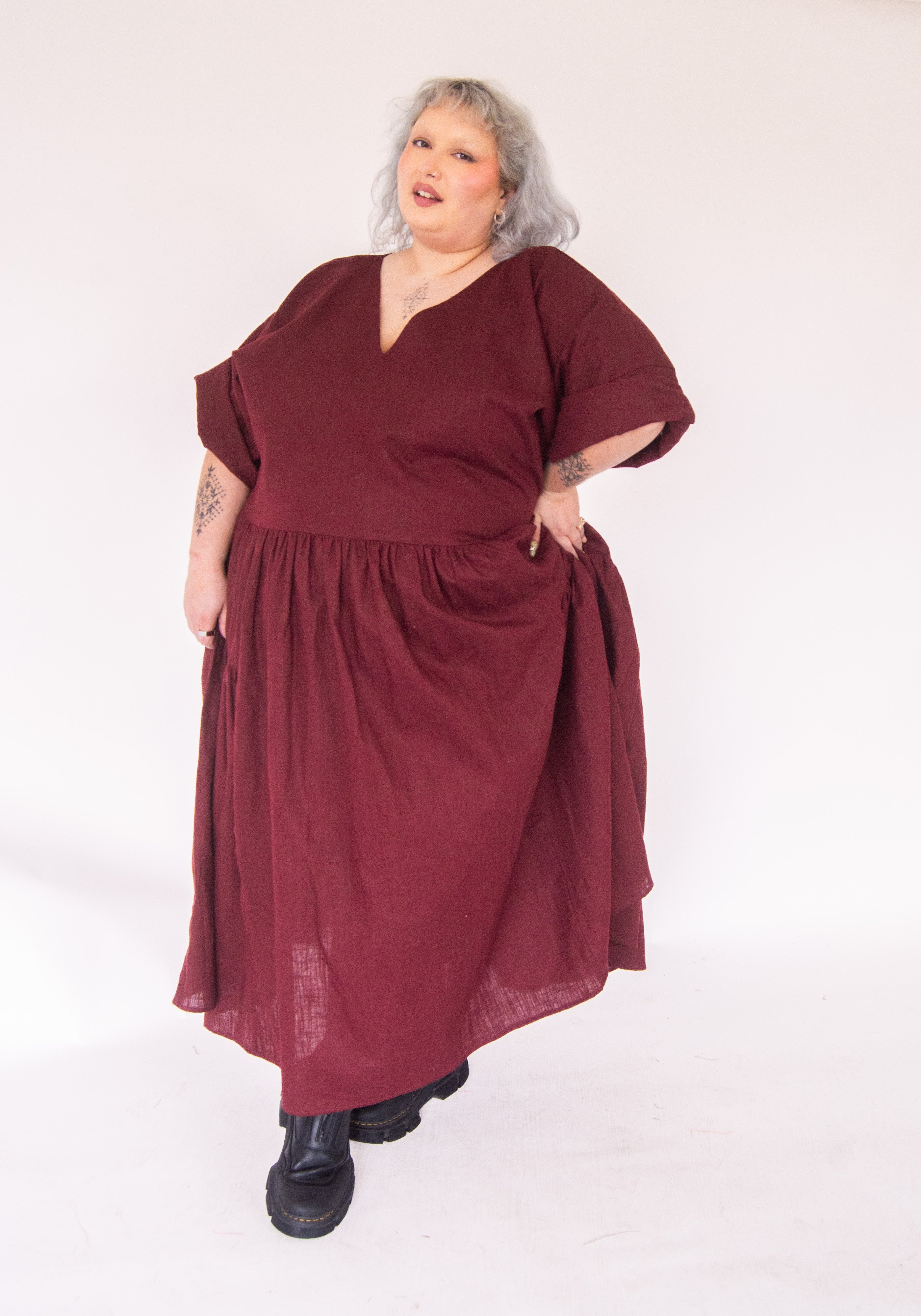 The Double Take Dress in Berry Linen - House of Flint