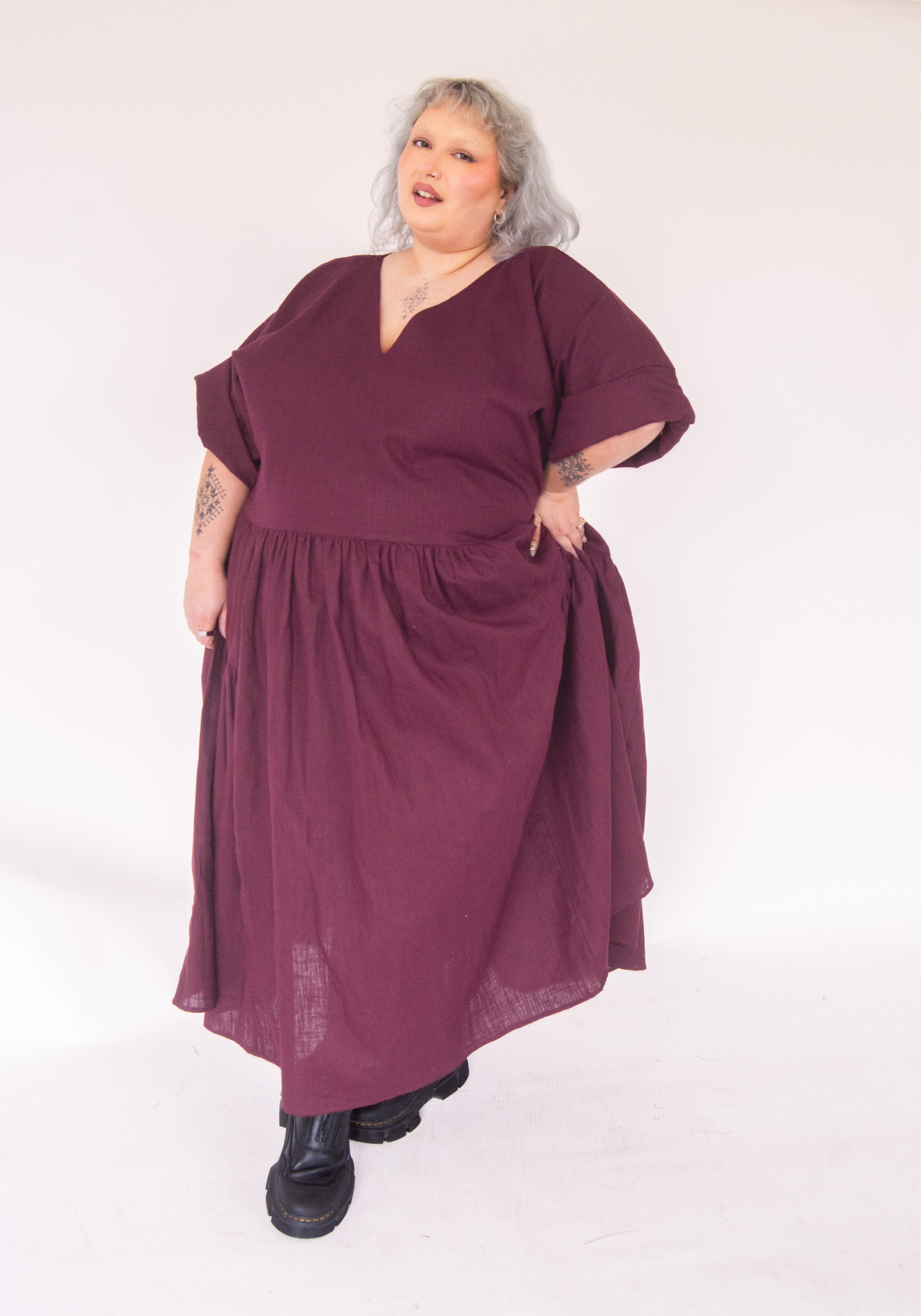 The Double Take Dress in Plum linen - House of Flint