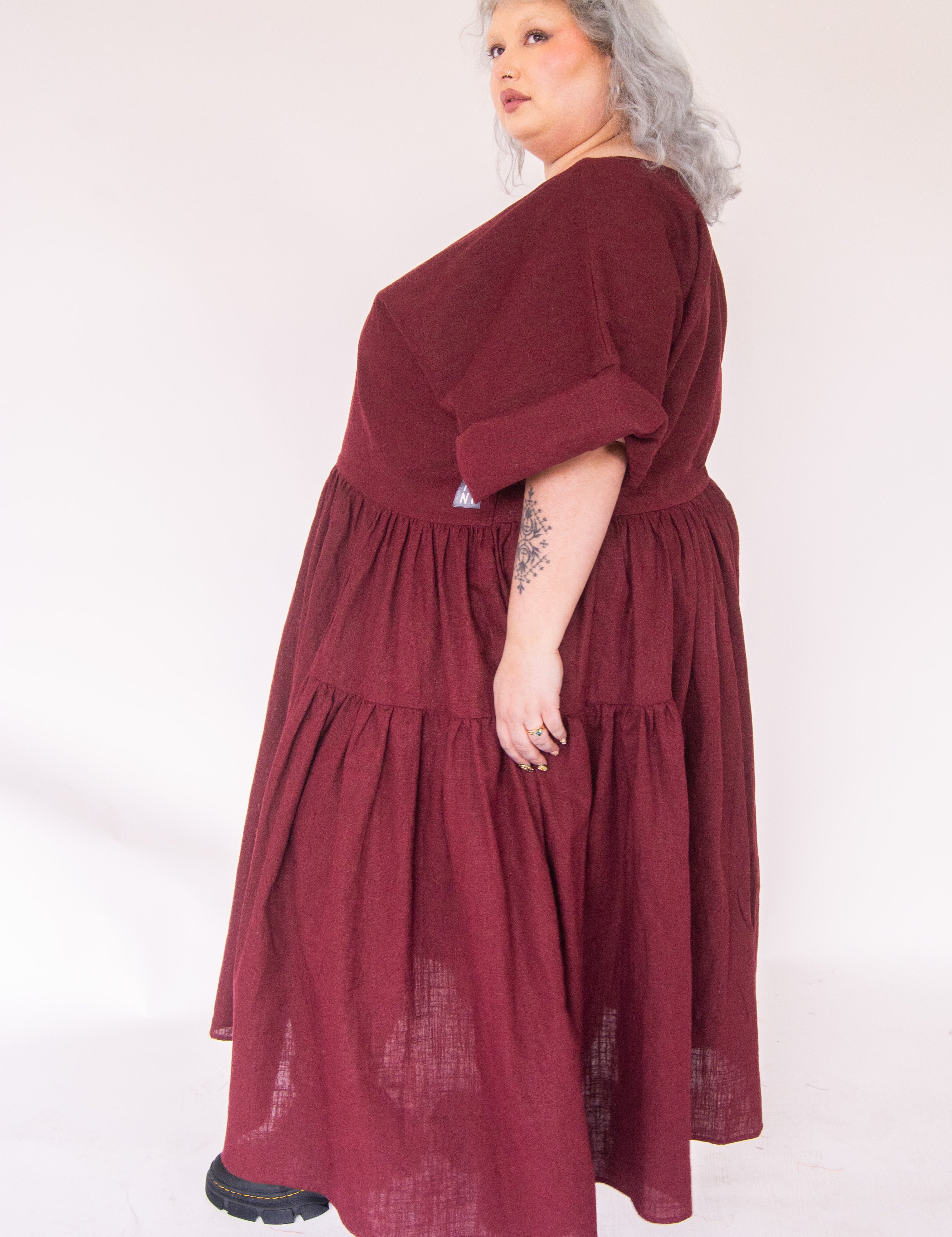 The Double Take Dress in Berry Linen - House of Flint