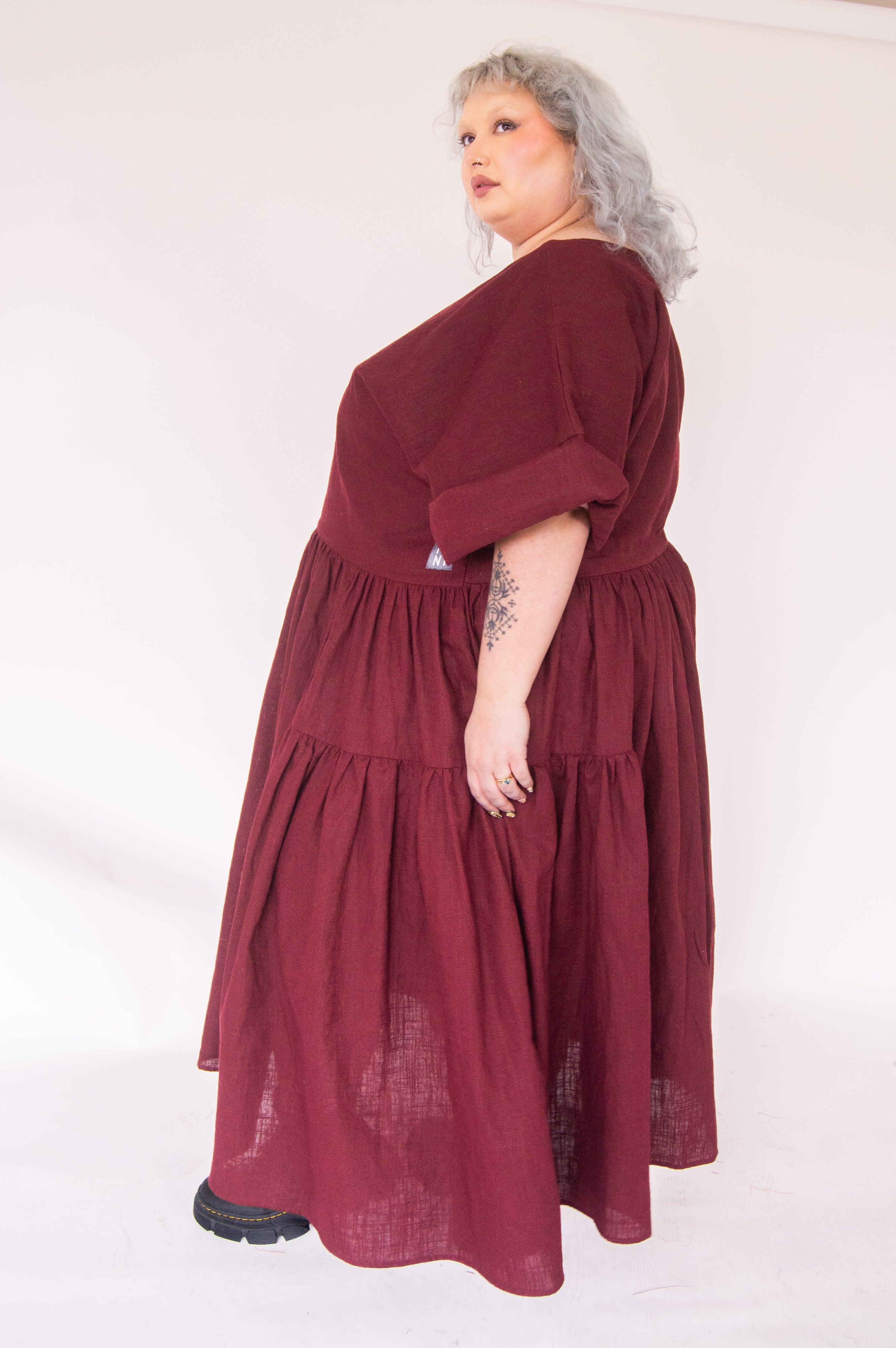 The Double Take Dress in Berry Linen - House of Flint