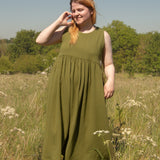 The Garden Dress - Olive green double gauze