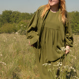 The Solstice Shirt in Olive green double gauze