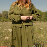 The Solstice Shirt in Olive green double gauze