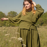The Solstice Shirt in Olive green double gauze