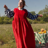 The Garden Dress - Cherry red corduroy