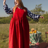 The Garden Dress - Cherry red corduroy
