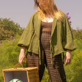 The Solstice Shirt in Olive green double gauze