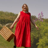 The Garden Dress - Cherry red corduroy