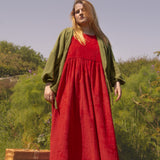 The Garden Dress - Cherry red corduroy