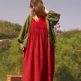 The Garden Dress - Cherry red corduroy