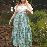 The Gathered Skirt in Summer Skies Seersucker