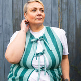 The Bow Gilet - Teal Stripe flannel - S
