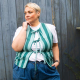 The Bow Gilet - Teal Stripe flannel - S
