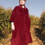 The Hybrid Dress in wine red corduroy