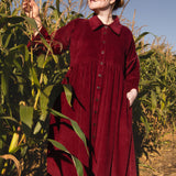 The Hybrid Dress in wine red corduroy