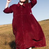 The Hybrid Dress in wine red corduroy