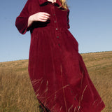 The Hybrid Dress in wine red corduroy