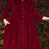 The Hybrid Dress in wine red corduroy