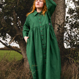 The Hybrid Dress in soft green linen