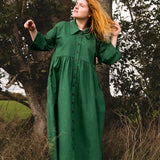 The Hybrid Dress in soft green linen