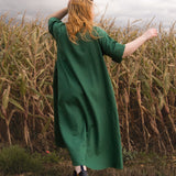 The Hybrid Dress in soft green linen