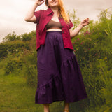 The Gathered Skirt in Aubergine Linen