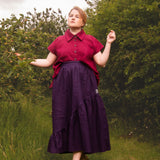 The Gathered Skirt in Aubergine Linen