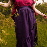 The Gathered Skirt in Aubergine Linen