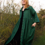 The Hybrid Dress in soft green linen