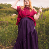 The Gathered Skirt in Aubergine Linen