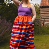 The One-of-a-Kind Skirt - Aperol Linen + Rainbow Stripe Cotton