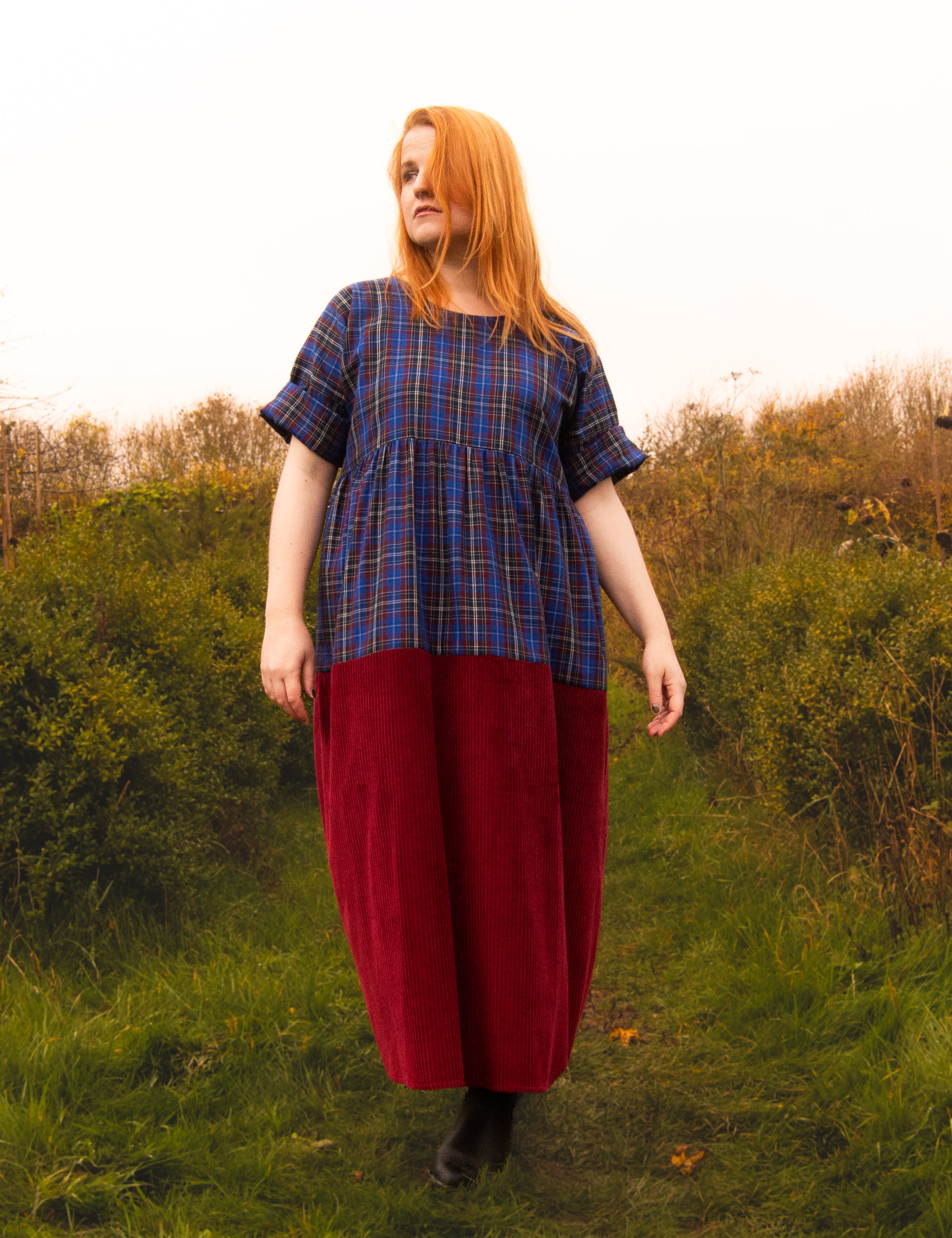 The Doddle Dress in Blue/Burgundy - House of Flint