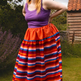 The One-of-a-Kind Skirt - Aperol Linen + Rainbow Stripe Cotton