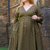 The Double Take Dress in Red Polka on Green Cotton