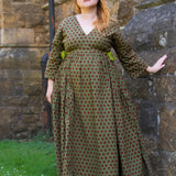 The Double Take Dress in Red Polka on Green Cotton