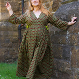 The Double Take Dress in Red Polka on Green Cotton