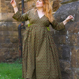 The Double Take Dress in Red Polka on Green Cotton