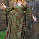 The Double Take Dress in Red Polka on Green Cotton