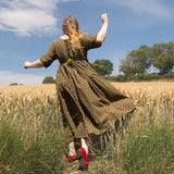 The Double Take Dress in Red Polka on Green Cotton