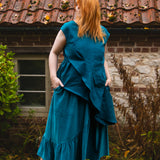 The Gathered Skirt in Teal Velvet