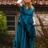The Gathered Skirt in Teal Velvet