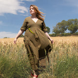 The Double Take Dress in Red Polka on Green Cotton