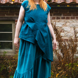 The Gathered Skirt in Teal Velvet